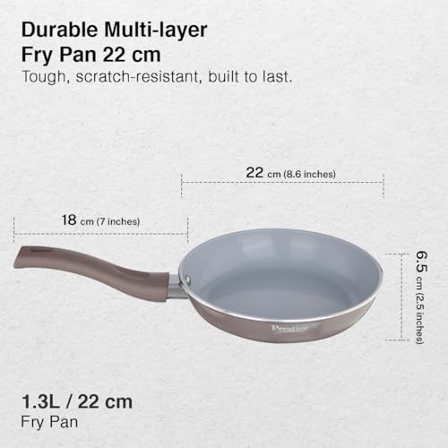 Image of Prestige Ceraglide Duo Frypan 22Cm /1.3L Non-Stick Ceramic Coating|Works On Gas & Induction|High Heating|Cool Touch Handle|Grey