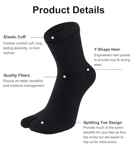 Men's Flip Flop Socks Tabi Split Toe Geta Wicking Cotton Pack of 42