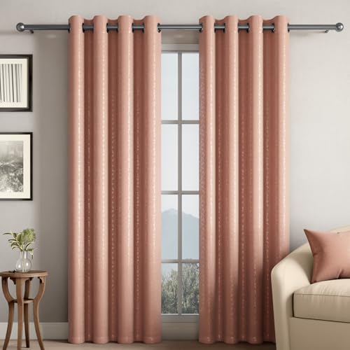 Image of Wakefit Jacquard Room Darkening Curtain | Light Blocking Upto 70% | (9 x 3.9 ft) | Door Curtain | Set of 2 | Reduces Noise | Machine Washable | Smash |Rings Sand Pink
