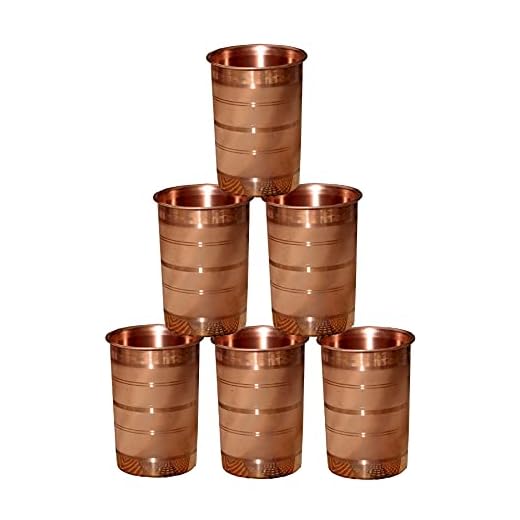 Metal Mission 250 ml Copper Tamba Glass for Drinking Serving Water Serveware Tumbler (Set of 6)