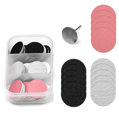YUNYU Lot de 120 disques abrasifs pour pédicure – Contient des tampons de ponçage de grain 80/120/180/240, 2 embouts métalliques et des feuilles de 25 mm,...