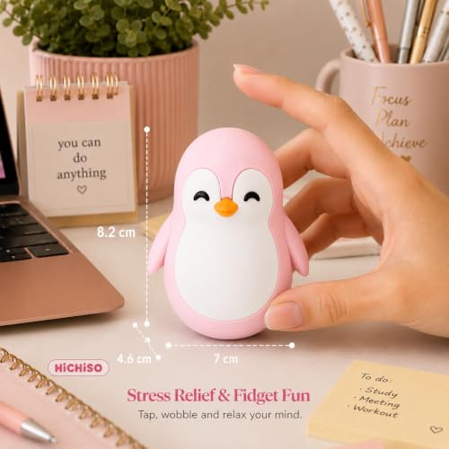 Image of Roly Poly Penguin Wobbler | Cute Self-Righting Penguin Desk Toy | Stress Relief Fidget Toy | Mini Penguin Collectible | Office Desk Decor & Gift (Macaroon Pink, 1 pc)