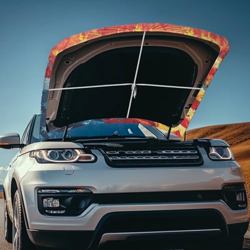 Image of USA Flag Eagle Flame Car Hood Cover for Compact Car SUV Truck Minivan, 59x39 Inch Stretchable Patriotic Decorations Waterproof Automotive Exterior Accessories