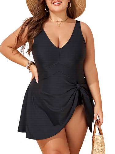 Smismivo Plus Size Swim Dress Tummy Control Swimsuit for Women One Piece Bathing Suit Modest Swim Skirt