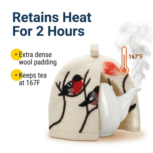 Image of Glaciart One Wool Teapot Cozy Kettle Cover | Dome Shaped Large Tea Cosy, Kettle or French Press | Handmade & Needle Felted from Natural Wool | Warms Up to 2 Hours | Great as Gift