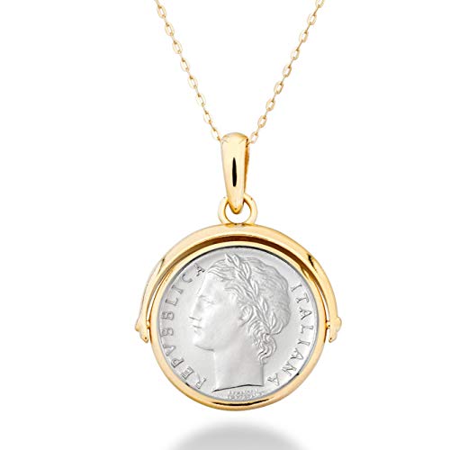 Miabella 18K Gold over Sterling Silver Italian Genuine Reversible Flip 100 Lira Coin Pendant with Adjustable Chain Necklace, Medallion Made in Italy2
