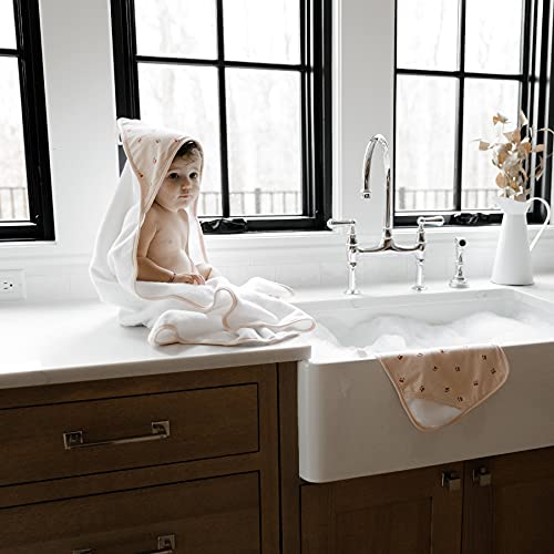 Image of Ely's & Co. Baby Hooded Towel and Wash Cloth Set, Thick Absorbent 100% Cotton Terry, for Newborn Baby Girl, Bath Towel 35 inchx35 inch with Pocketed Wash Cloth 10 inchx10 inch (Red Cherry Collection)