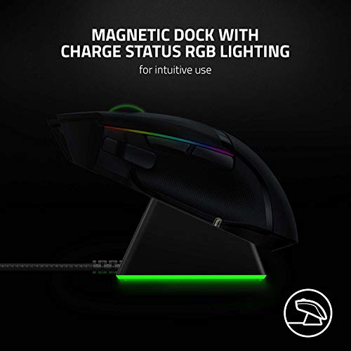 Mouse Dock Chroma - Station di Carica per Mouse Wireless (Per DeathAdder V2 Pro, Viper Ultimate, Basilisk Ultimate, Naga Pro, Magnetico con Illuminazione, Piedini Antiscivolo Stile Geco) Nero - Mouse gaming - Immagine 1