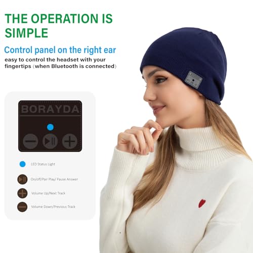 Image of BORAYDA Bluetooth Beanie, 18 hrs Playing HD Stereo, Built-in Mic, Men's /Women's Christmas Electronic Gifts