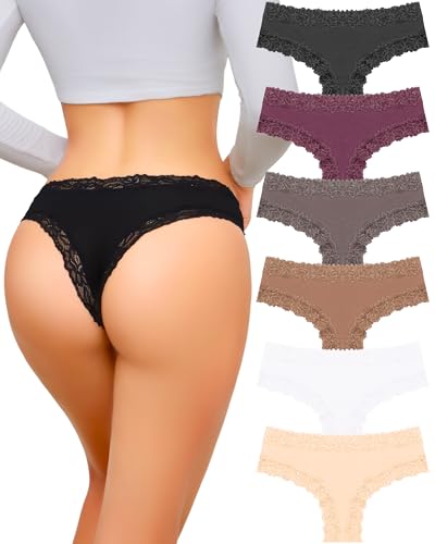 UNDER THE SEA Cotton Underwear for Women Sexy Lace Hipster Panties Low Rise Breathable Brazilian Womens Cheeky 6 Pack S-XL