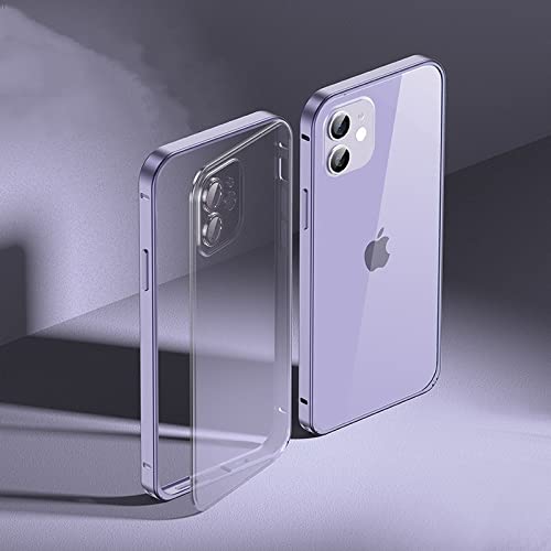 Coque en verre pour iPhone 13 Pro Max avec cadre métallique violet de luxe