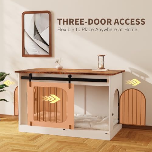 XL Dog Crate Furniture,39.4" Decorative Dog Kennel with Barn Door & Cushion | 3 Doors Access with Escape-Proof Locks, Sturdy Wood-Iron Build, Indoor Modern Cage as Side Table/Night Stand for Medium Dogs - Image 4