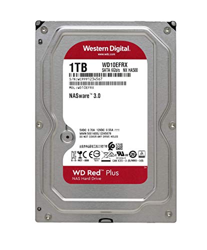 Image of Western Digital 1TB WD Red Plus NAS Internal Hard Drive HDD - 5400 RPM, SATA 6 Gb /s, CMR, 64 MB Cache, 3.5 inch - WD10EFRX