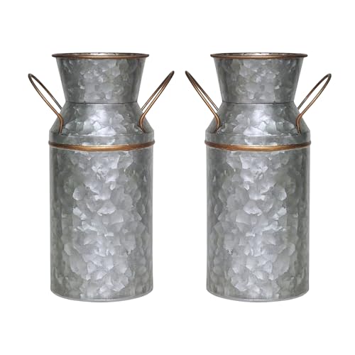Hosley Set of 2 Galvanized and Gold Milk Can/Jug Farmhouse