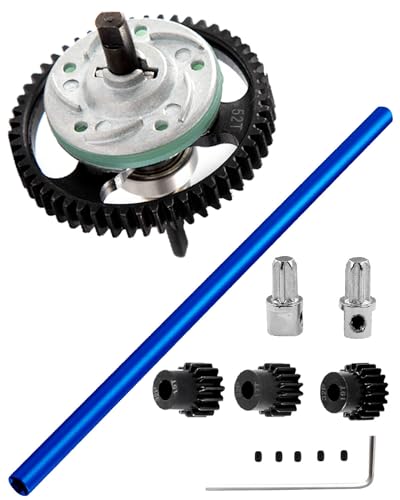 hopsupRC Upgrades Part for 1/10 Slash 4x4/Slash 4x4 VXL,Aluminum Driveshaft Center & Metal Spur Gear Differential Gears 52T(32-Pitch) with 15T/17T/19T Pinions Gear Sets Hops Up,Navy Blue