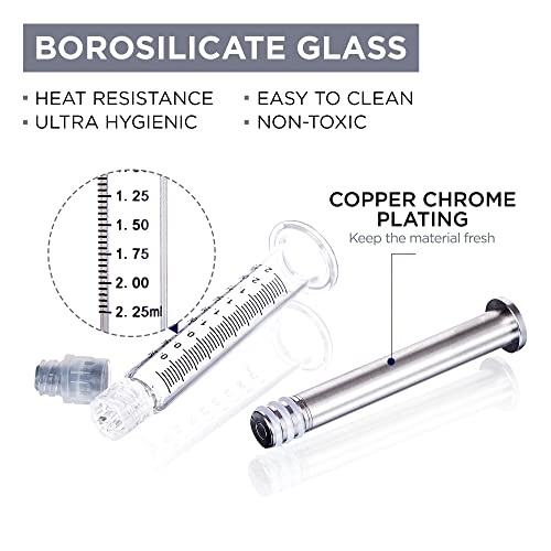 Bitomic 2.25Ml Borosilicate Glass Syringe With Silver Metal Plunger | 10 Pack | Anti-Leak Luer Lock Syringe Without Needle | Accurate Measuring Syringe For Liquid, Glue, Oil W/ Borosilicate Glass Tube #TOP2