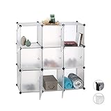 Relaxdays, transparent Steckregal Kunststoff, 9 Fächer, DIY-Regalsystem mit Türen, Würfelregal, HBT 110 x 110 x 37 cm, Standard