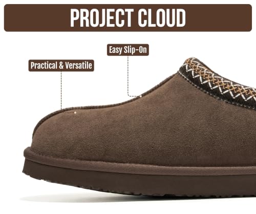 Image of Project Cloud Mens Slippers Genuine Leather Australian Shearling Slippers | Memory Foam Insole Non Slip Fuzzy Shoes Indoor Outdoor Warm Cozy Footwear Everyday Comfort Soft Lining Cushioned Sole Easy On