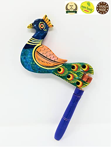 Image of A&A Kreative Wooden Jumbo Rattle Handcrafted for Toddler Kids Children (Peacock)