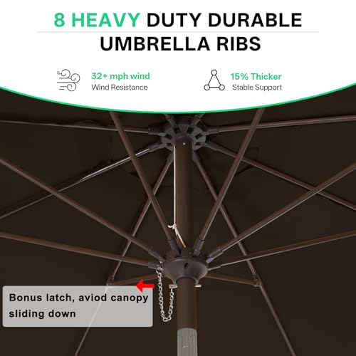 Image of ABCCANOPY 9ft Scalloped Patio Umbrella, Outdoor Table Umbrella with Tilt and Crank, Fiberglass Ribs Deck Umbrella for Patio, Pool, Garden, Picnic (Brown)