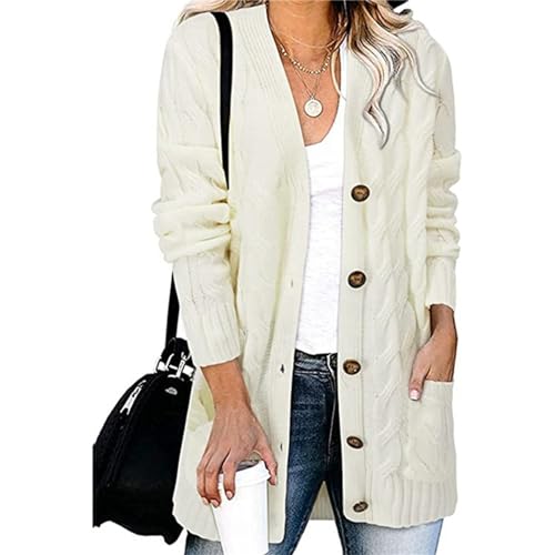 Plus Size Sweaters for Women Chunky Knitted Cardigan Sweaters Casual Long Sleeve Button Down Outwear with Pockets