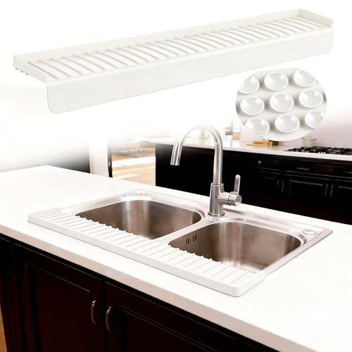 Structoline Silicone Sink Edge Protector Splash Guard 24x4 Inch with Suction Cups & 5Tilt Cuttable for Kitchen Bathroom Countertops Granite Quartz Surfaces (Transparency)