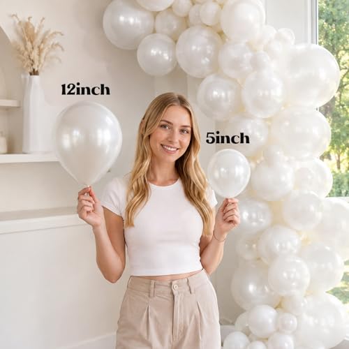 Image of Togvu Pearl White Balloons, 50Pack 5 Inch Small Mini Pearl Latex Party Balloons for Wedding Engagement Bridal Baby Shower Anniversary Decorations Supplies