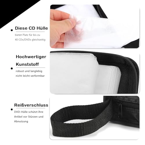 qhklew CD Tasche für 40 Disc, CD DVD Discs Aufbewahrungstasche, mit Reißverschluss Oxford Handtaschen, Mappe zur Aufbewahrung, Platzsparend für Auto und Zuhause, Blau