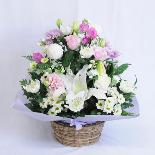 仏花 お供え 法事 法要 仏壇 供花 生花 百合 ゆり お供え花 アレンジメント サイズで選べる 色合いで選べる 花工房エーデルワイス(Mサイズ, 色をいれて) - 花工房フラワーギフト - 商品画像