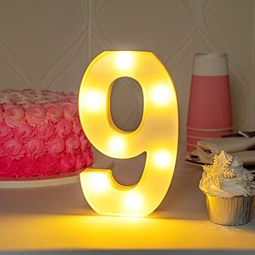 Image of Restaurantware Illumify 7.1 x 1.2 x 8.7 Inch Light Up Number 1 Durable Marquee LED Light - Number 9 Touchproof White Plastic Party Light Keyhole Slot For Parties Weddings Or Special Events