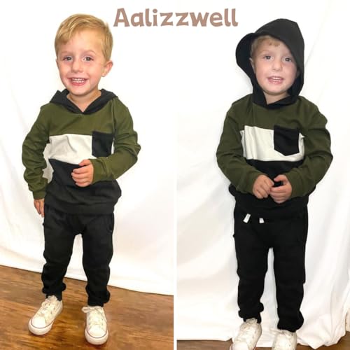 Aalizzwell Toddler Boys Fall Winter Sweatsuit Hoodie Outfit3