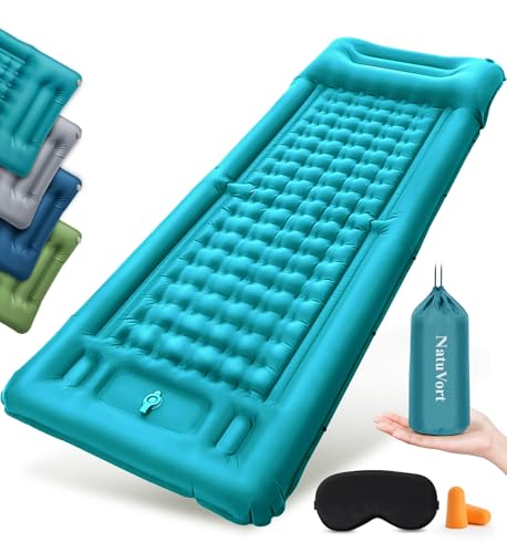 NatuVort Esterilla Camping Colchon Hinchable Indivudual, Colchoneta Camping con Bomba De Pie Colchón Camping con Almohada Colchoneta Autoinflable para Camping, Senderismo, Playa, Tienda de Campaña
