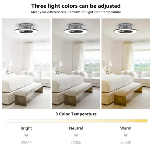 Primemall Bladeless Ceiling Fan With Light And Remote Control Low Profile Ceiling Fan 22" Modern Enclosed Multi-Speed Indoor Ceiling Fan 3 Color Temperatures Smart Led Dimmable Lighting (Black) #TOP6