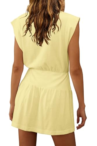 Image of LAMISSCHE Womens Summer Dress Sleeveless Mini Dress Flowy Vacation Beach Dresses Casual V Neck Elastic Waist Sundresses