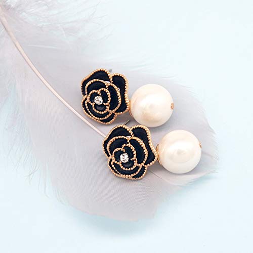 Black Camellia Pearl Dangle Earrings – Lightweight Designer‑Inspired Floral Drop Earrings for Women | Bridal, Wedding, Prom, Gift4