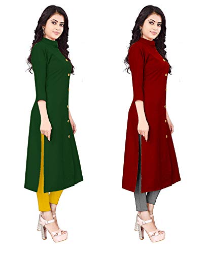 Image of NATEK Women's Cotton Straight Plain Kurtis Combo Pack of 2