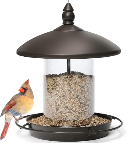 Cozioz Chew-Proof Metal Roof Bird Feeder for Outdoors, Hanging Wild Bird Seed Feeder with Bronze Finish – Durable & Weather-Resistant