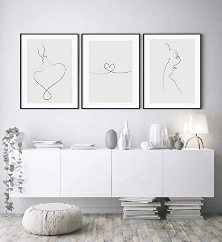 Toile Mur Art Figure Corps 50x60cm x3 sans cadre pour salon abstrait