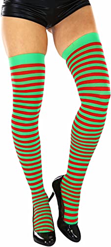 Image of ToBeInStyle Women's Opaque Hosiery Thin Striped Thigh High Long Stocking