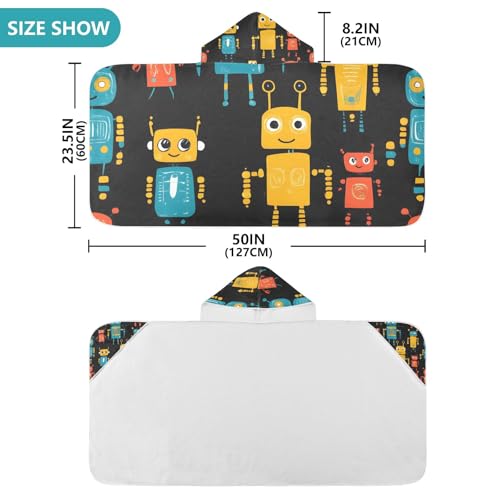 Image of Dark Background Robot Hooded Beach Towel for Kids, Kids Bath Hooded Towels for Boys Girls, Super Soft Absorbent Bathrobe with Hood for Swin Pool 50 inchx23.5 inch