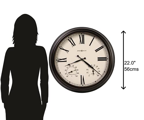 Howard Miller Aspen Outdoor Oversized Wall Clock 625-677 – Worn Black Finished Metal With Gold Rub Edges, Antique Home Décor, Thermometer & Hydrometer, Quartz Movement #TOP1