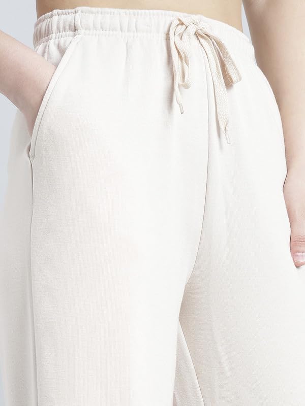 Image of GO COLORS Polycotton Fleece Wide Pants for Women | Relaxed Fit, High Rise