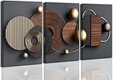 3D Textured 3Pcs Abstract Black Gold Geometric Boho Canvas Wall Art Mid Century...