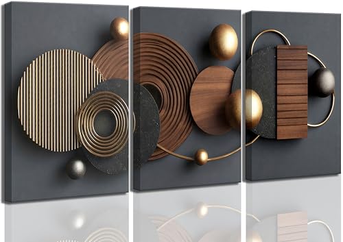3D Print 3Pcs Abstract Black Gold Geometric Boho Canvas Wall