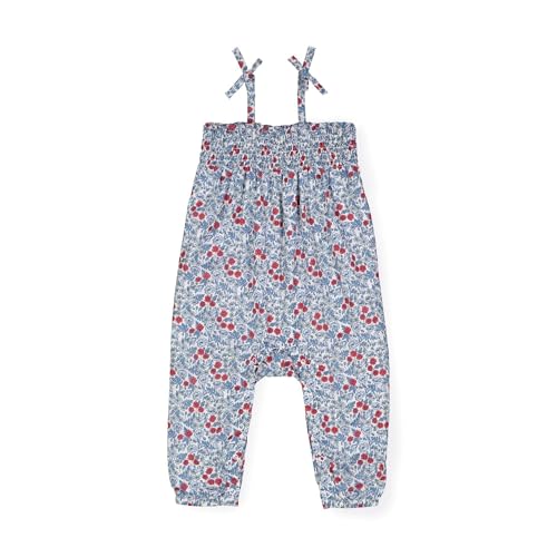 Hope & Henry Layette Baby Girl Woven Sleeveless Smocked Romper with Bow Shoulders