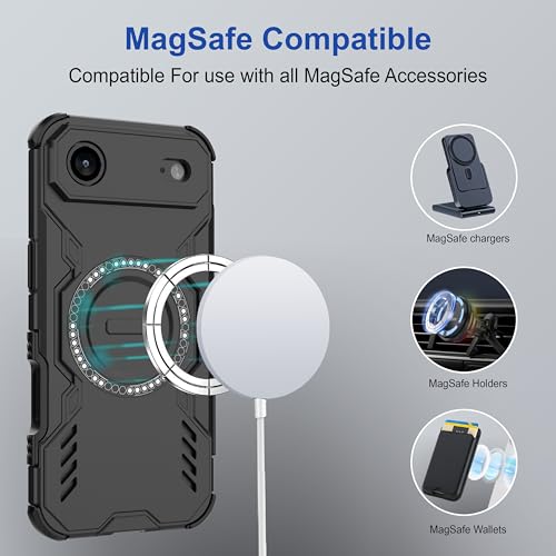 Image of amazon basics Back Case Cover for iPhone 17 Air | Magnetic Case with Built-in Metal Ring | Supports Mag-Safe Charger, Wallet & Car Mount | Shockproof Hybrid PC + TPU | Black