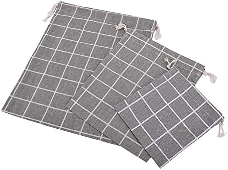 Amoyie Drawstring Organiser Bag Set 3 pcs, Canvas Fabric Pouch for Little Accessories, Grey Tartan, Pack of 3 - Image 3
