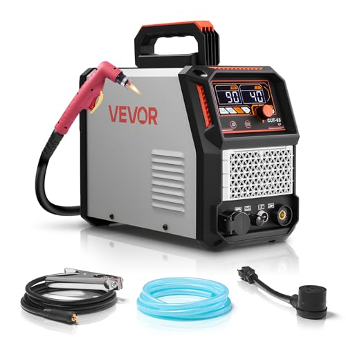 VEVOR Cortadora de Plasma 65 A Máquina de Corte por Plasma de Arco Piloto sin Contacto, sin Alta Frecuencia, con Función 2T/4T y Tiempo de PT Ajustable, Pantalla Digital, Inversor IGBT para Garaje