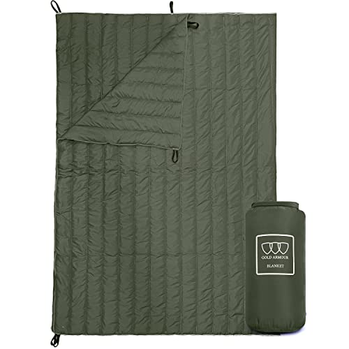 Gold Armour Camping Blanket - Puffy, Packable, Lightweight & Compact Insulated Camping Quilt for Outdoor - Backpacking, Beach, Stadium, Camp, Travel and Hiking Gear Essentials (Olive Green)