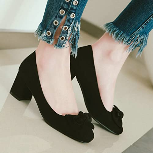 KISSASA Womens Square Toe Low Block Heel Faux Suede Bow Pumps Office Dress Shoes2